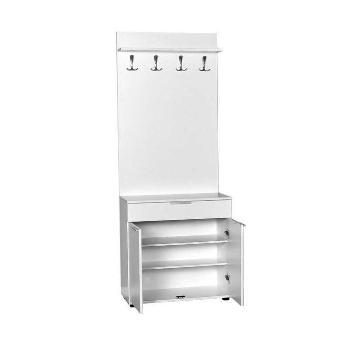 Hanah Home Soporte de Pasillo Blanco con Cajón y Estantes Hanah Home Soporte de Pasillo Blanco con Cajón y Estantes
